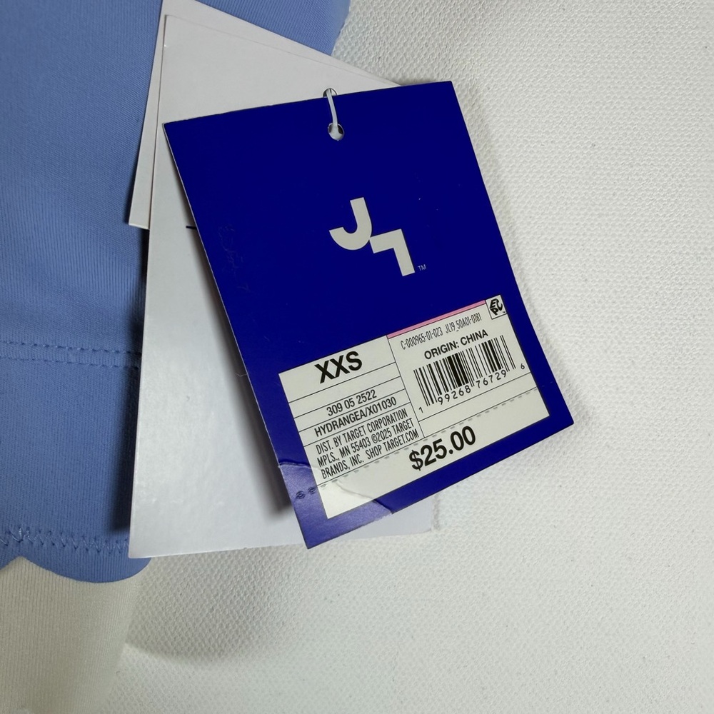 JOYLAB Women's Knit Scallop Cropped Support Top Periwinkle Blue/Cream All Sizes - Picture 5 of 16